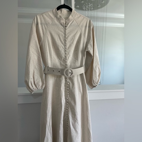 Commense Cream Linen Blend Belted Dress - Picture 7 of 10